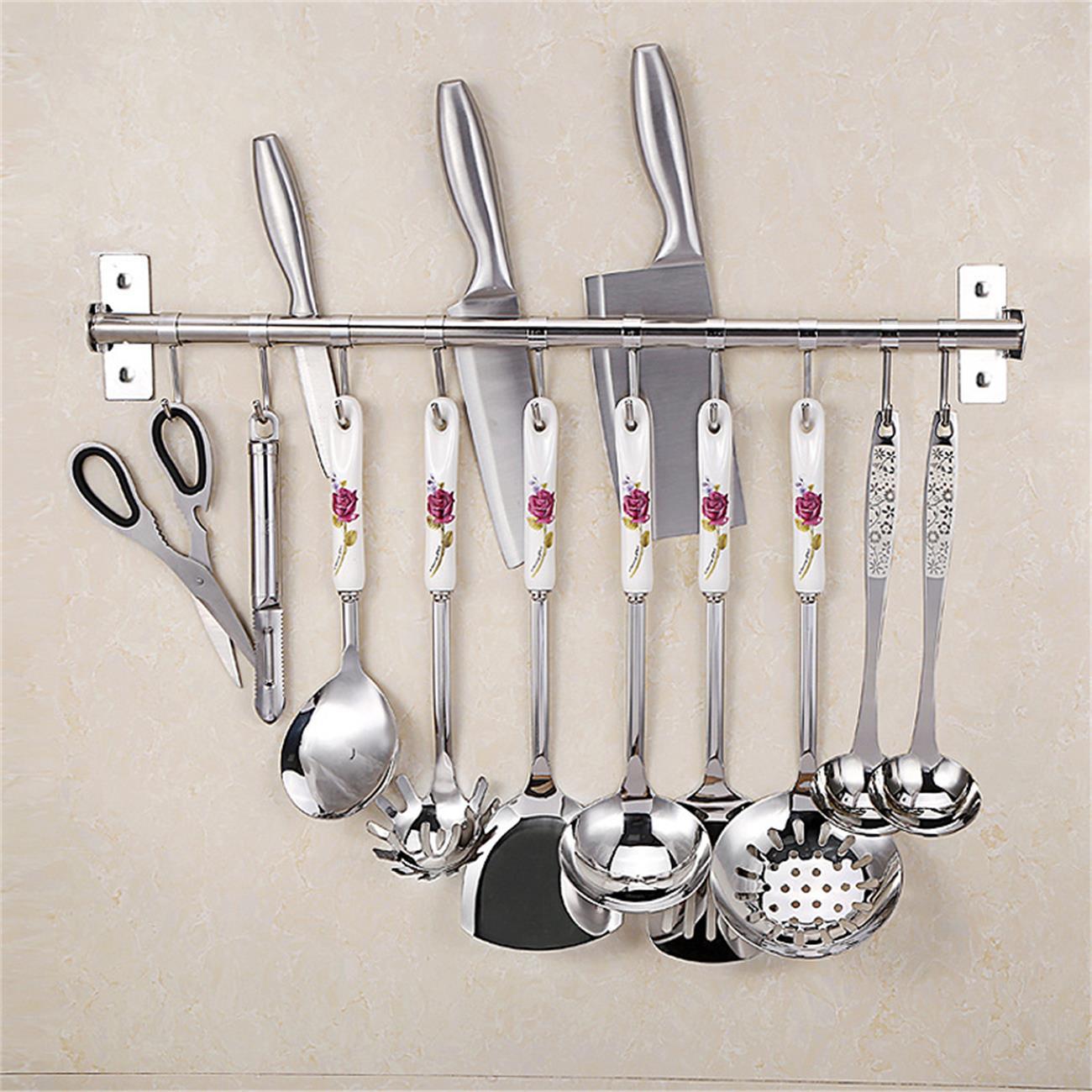 Stainless Steel Kitchen Storage Rack Wall Mounted Pan Pot Racks Kitchen Utensils Hanger Organizer Rail Rack Home Storage Hooks
