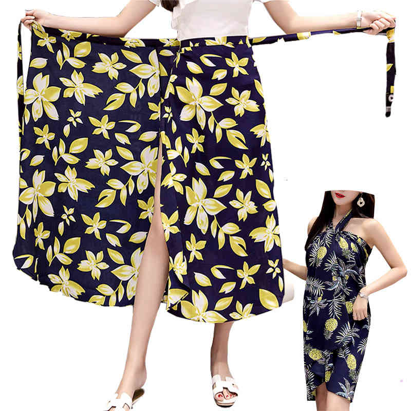 Skirts Women&#039;s Summer Chiffon One Piece Flower Print Long Wrap Beach Strings Sashes Casual Y7N9