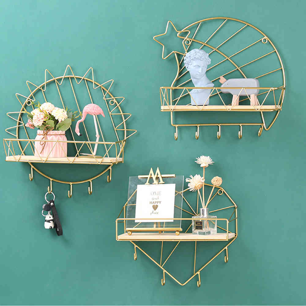 Wall Hanging Storage Rack Iron Art Display Shelf Living Room Decorative Frame Key Holder For Office Home Accessory