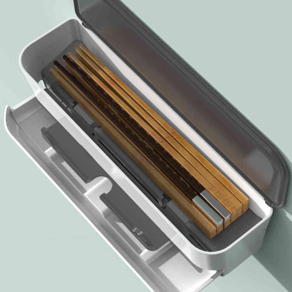 Wall Hanging Automatic Chopstick Cage Kitchen Storage Rack Organizer Cutlery Tray Utensil Container With Lid Kitchenware Shelf