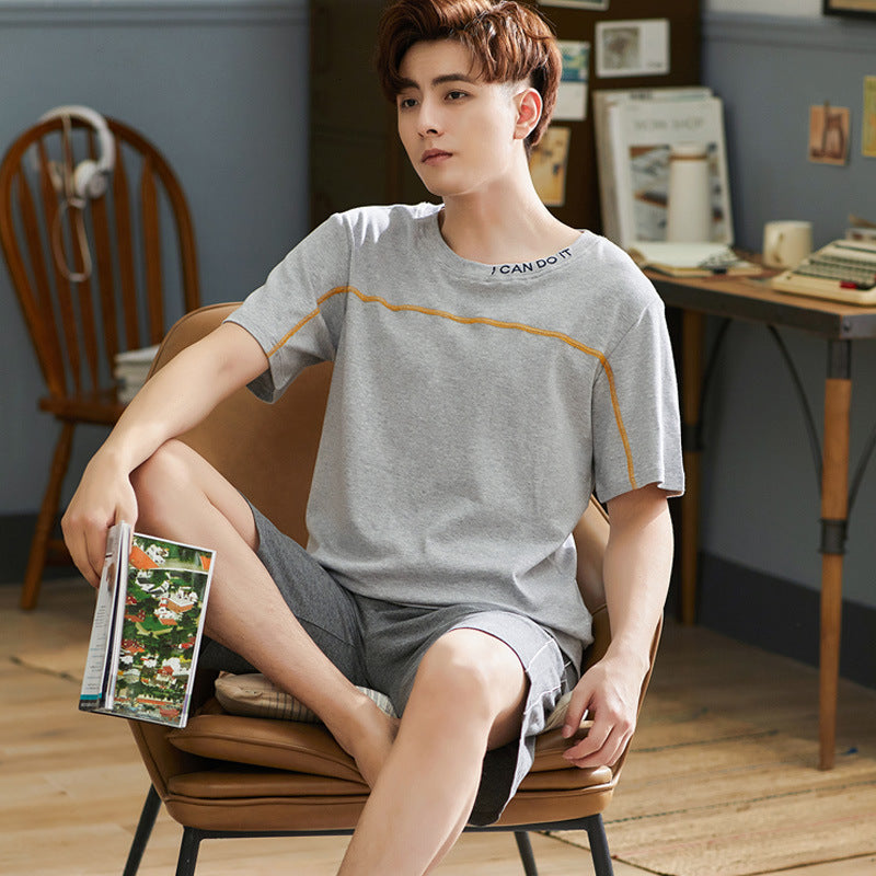 Men&#039;s Sleepwear 2 Piece Set Casual Pajamas Summer Cotton Short-sleeved T-shirt + Shorts Thin Plus Size Home Clothing Suit PSN7