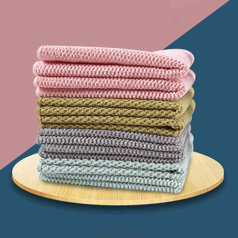 1Pcs Washing Dish Towel Microfiber for Household Cleaning Cloth Wiping Rags 4Colors Kitchen Supplies Anti-grease