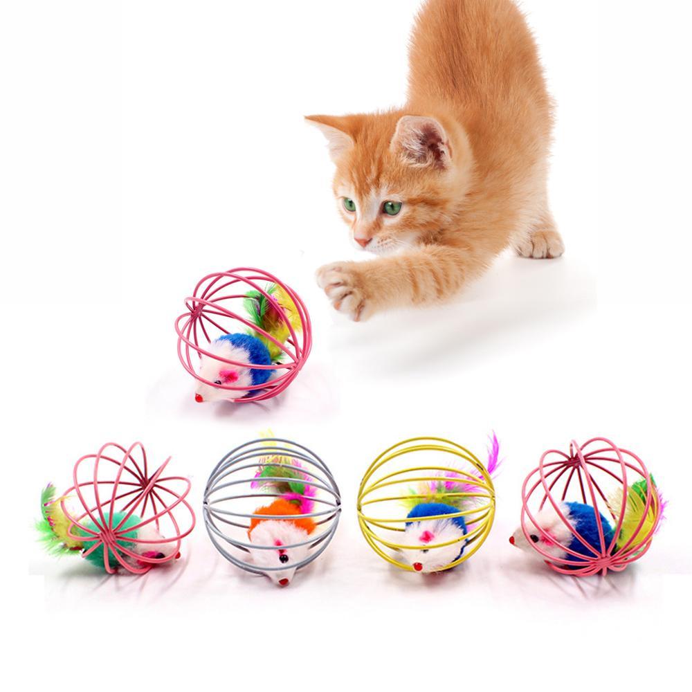 Cat Interactive Toy Scratch Ball Simulated Mouse Rat Mice Cage Plastic Artificial Colorful Kitten Teaser Pet Animal Supplies