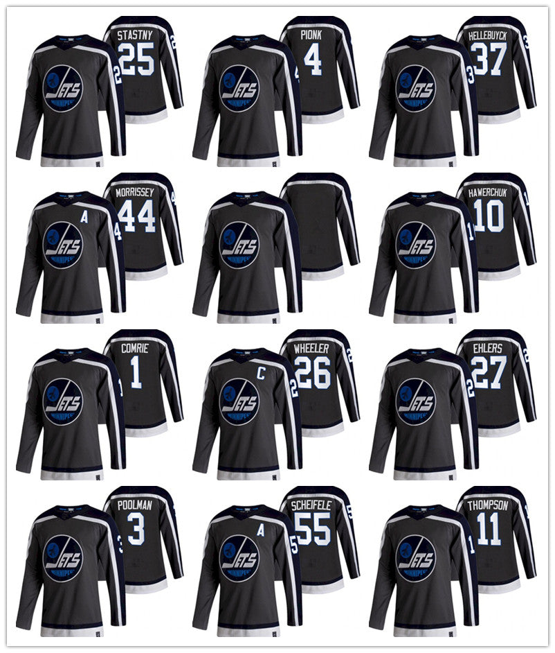 2021 Reverse Retro Jersey Winnipeg Jets 13 Pierre-Luc Dubois 26 Blake Wheeler 55 Mark Scheifele 29 Laine 37 Hellebuyck hockey Jerseys black