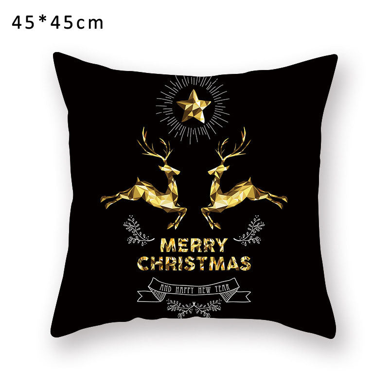 1Pcs Pillowcase 45x45CM Black Gold Xmas Decor Polyester Peachskin Home Ornaments New Year Gift Multi Purpose Merry Christmas