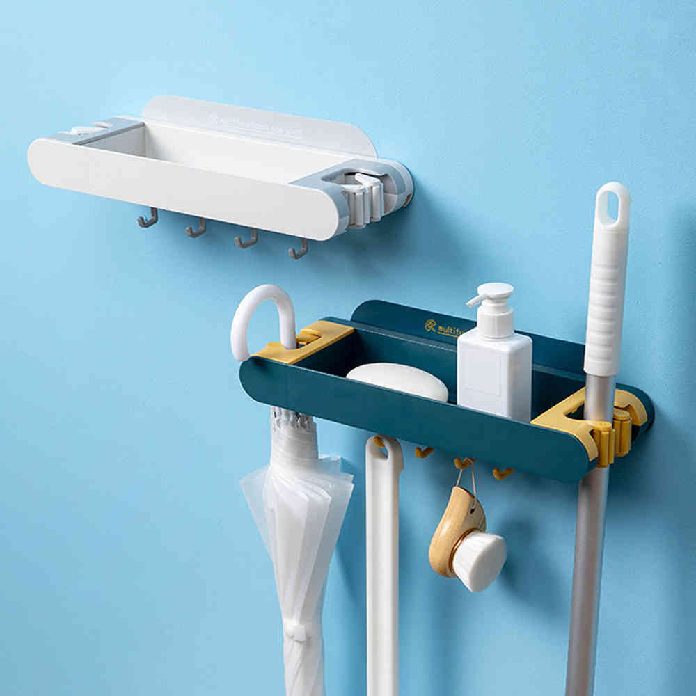 Storage Shelf Bathroom Wall Mounted Mop Umbrella Hook Hanger Shampoo Shower Soap Tray Organizer Holder Home Accessories