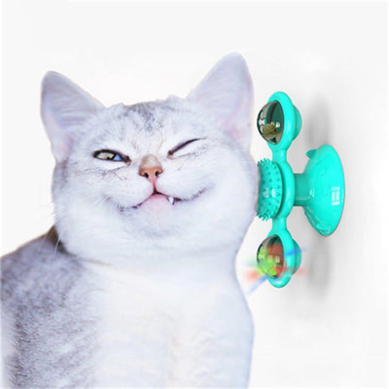 Cat Windmill Toy Funny Massage Rotatable Cat Toys With Catnip LED Ball Teeth Cleaning Pet
