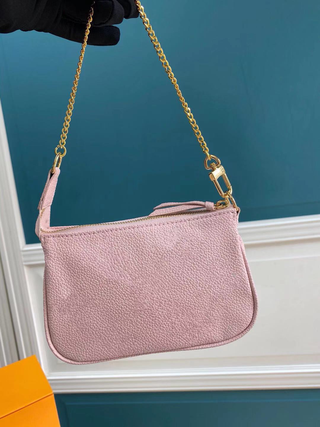 New Gradient Embossed Chain Bag Mini Pochette Accessoires Fresh Coin Purse Women Depicted Wallet Empreinte Soft Grain Leather Clutch