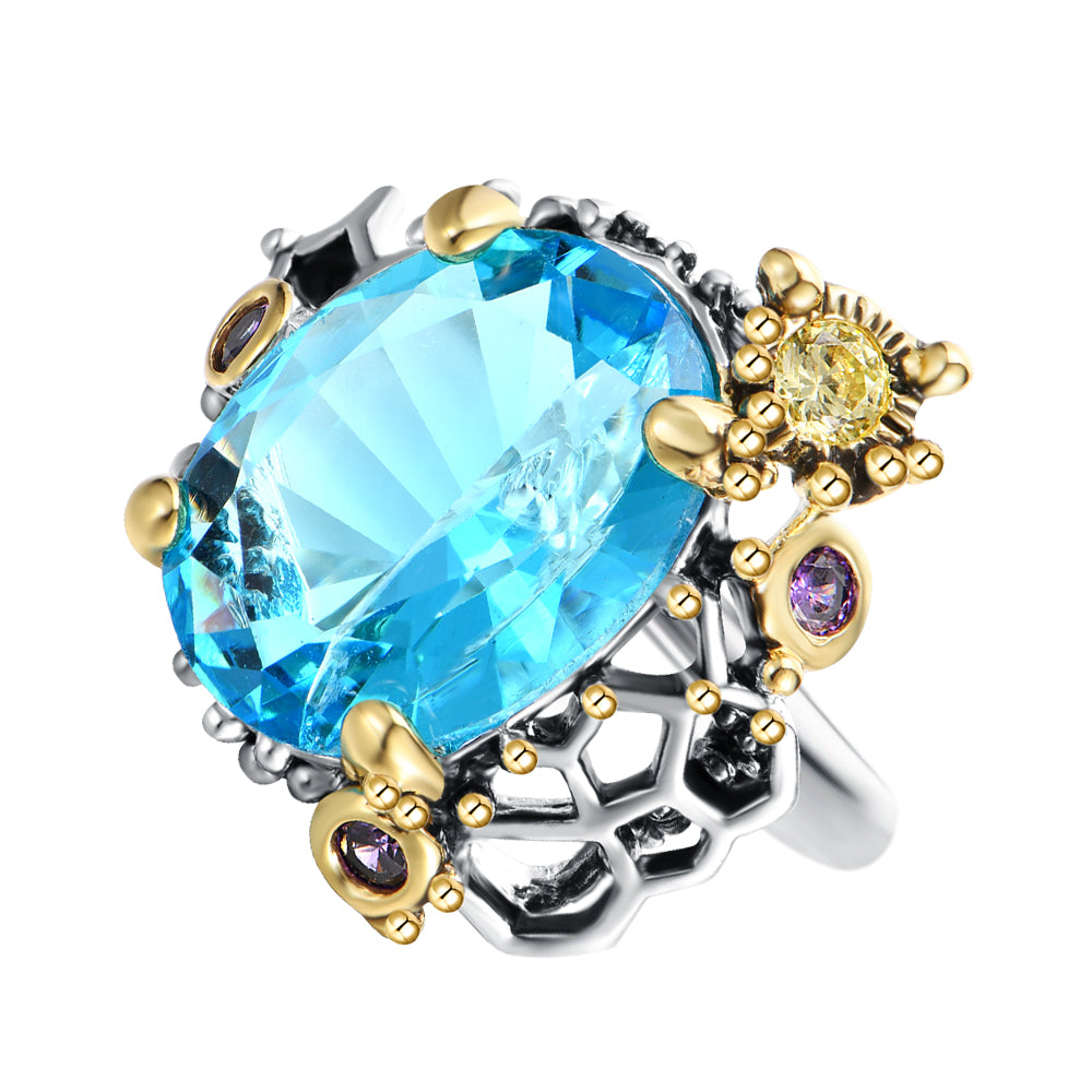 Beautiful Blue Cubic Zircon Ring Silver-2 Tone Plating Charming Jewellery Women&#039;s Fashion Jewelry Large Rings