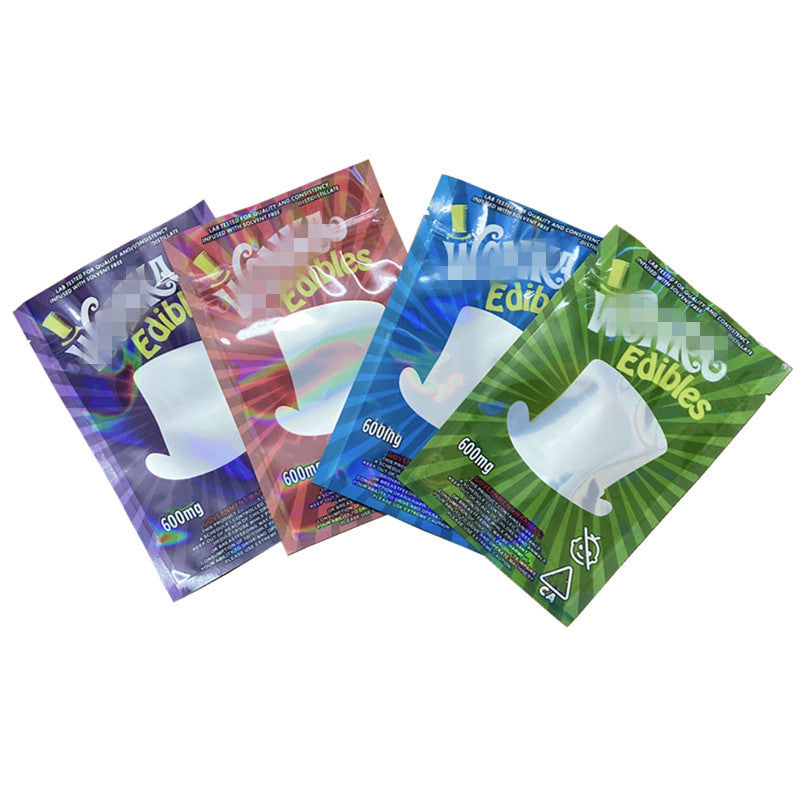 plastic packaging bags wonkaa arriveal resealable edibles mylar 600mg with rainbow film green red blue purple candy edible gummies bag