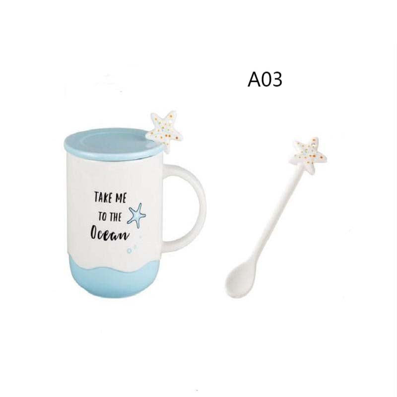 Household kitchen tableware ceramic mug with lid spoon milk coffee breakfast cup