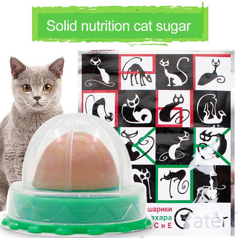 1PC Cat Sugar Ball Cat Snacks Candy Licking Solid Nutrition Cat Treats Energy Ball Toy with Natural Catnip and Sucker for Cats