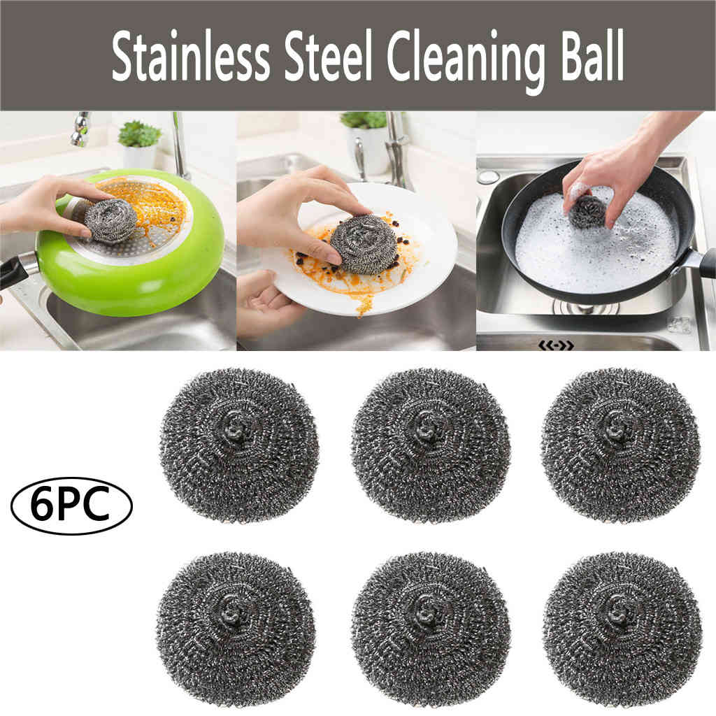 6 stainless steel sponge parts, steel wool purifier suitable for use in furnaces, grills, pans, not hurting hands