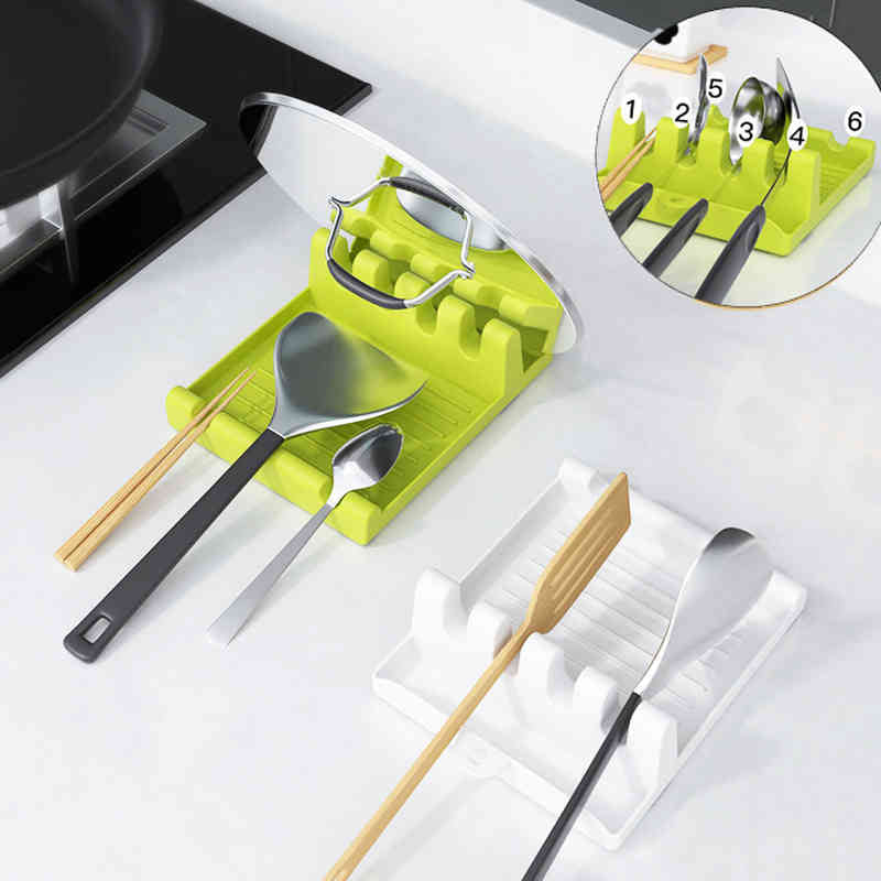 Kitchen Spatula Rack Spoon Holders Fork Shelf Organizer Plastic Spoon Rest Chopsticks Holder Non-slip Spoons Pad Kitchen Tool