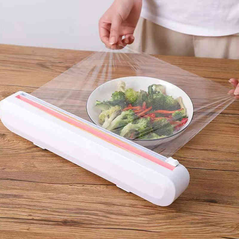 Food Plastic Wrap Dispenser Cutter Kitchen Tool Foil Cling Film Wrap Dispenser Plastic Sharp Cutter Storage Holder Kitchen Tool