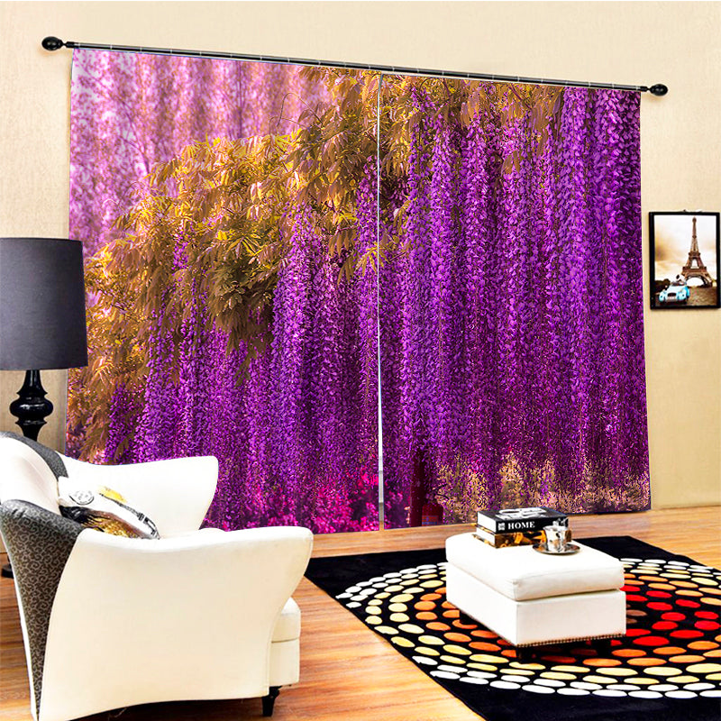 Customized Modern Home Decoration Living Room Curtain 3d purple flower curtains