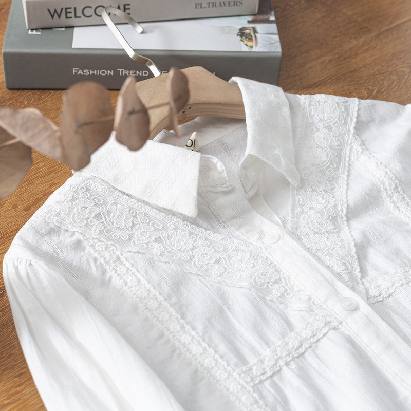 Women&#039;s Blouses & Shirts Fairy Lace Lolita Cotton White Pink Long Sleeve Shirt Blouse Mori Girl Top 2021 Sping Z9UA