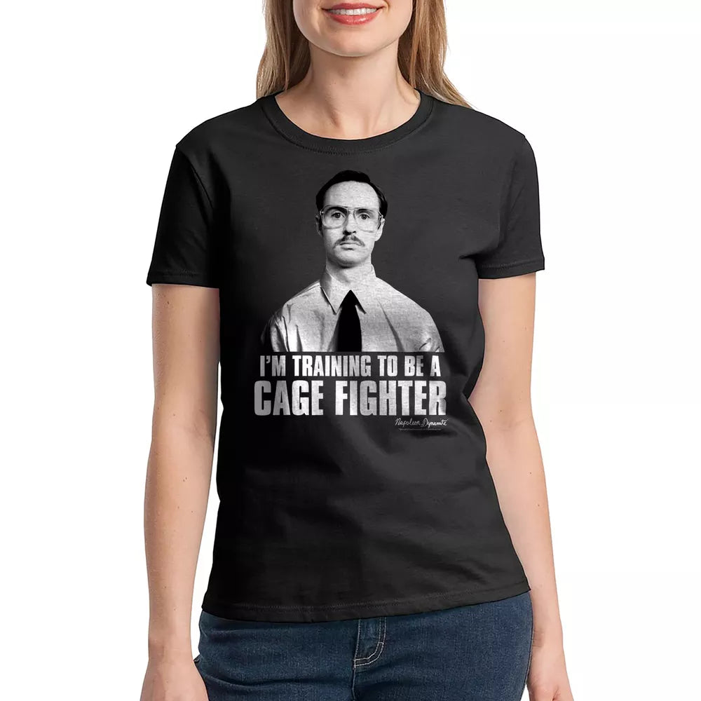 Napoleon Dynamite Cage Fighter Women&#039;s Black Funny T-shirt NEW Sizes S-2XL