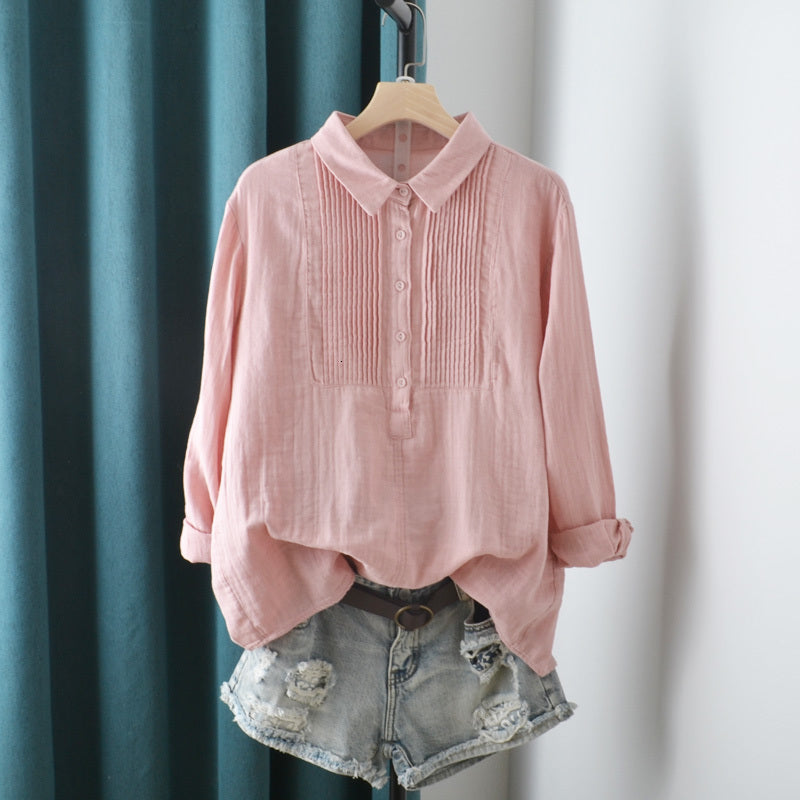 Women&#039;s Blouses & Shirts Lamtrip Art Retro Pleated Peter Pan Collar Soft Cotton Yarn Long Sleeve Shirt Blouse 2021 Summer GBAC