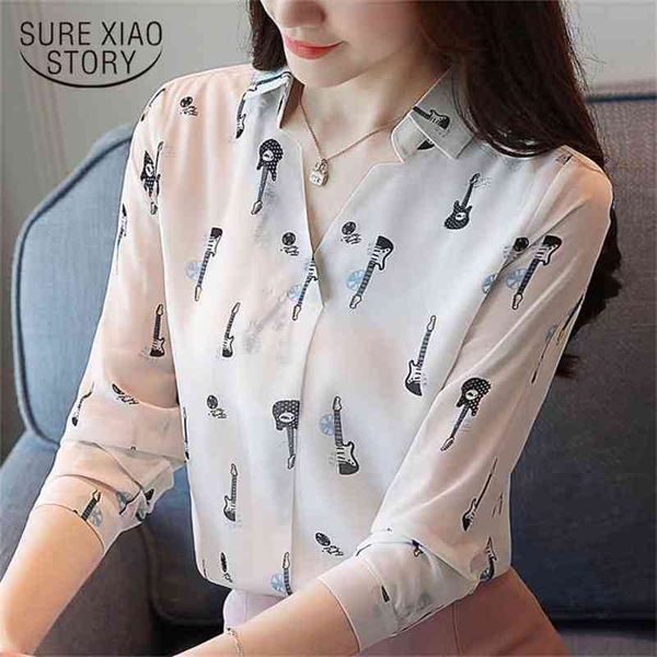 fashion woman blouses long sleeve print chiffon women shirts office ladies tops plus size 5111 50 210506