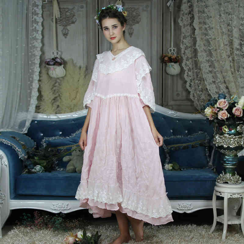 Women&#039;s Sleepwear Long Nightgown Vintage Night Women Pink Homewear Plus Size Nightgowns Ladies Princess QG5I