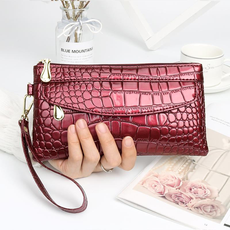 Women Bag Black PU Clutch Long Casual Wallet Litchi Grain Coin Purse Female Wrist Zipper Phone Pocket Holder Wallets