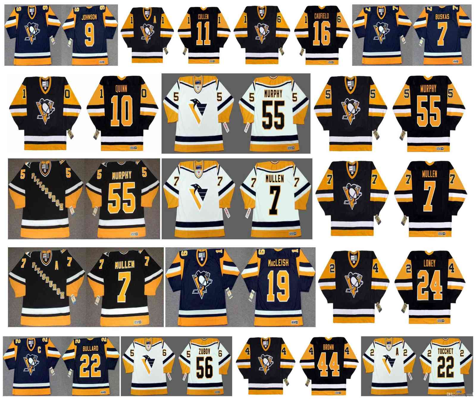 Vintage Pittsburgh Penguins Jerseys 16 Jay Caufield 7 Rod Buskas 22 MIKE BULLARD 44 Rob Brown 56 SERGEI ZUBOV 22 RICK TOCCHET Custom Hockey