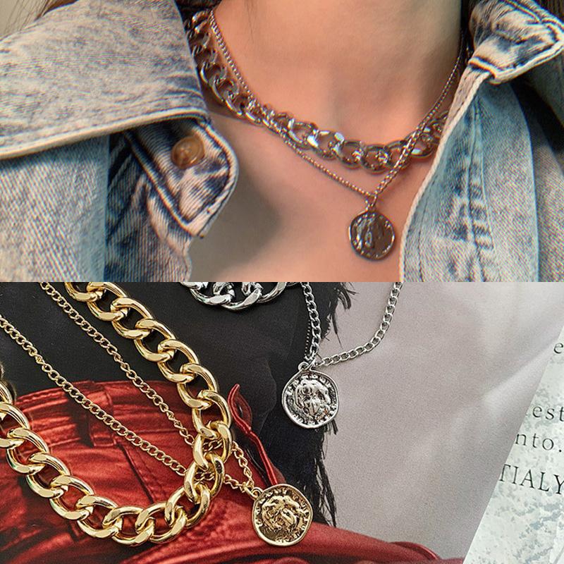 Punk Cuban Choker Necklace Collar Statement Hip Hop Chunky Aluminum Gold Color Thick Chain Retro Portrait Charm Women Jewelry Chains