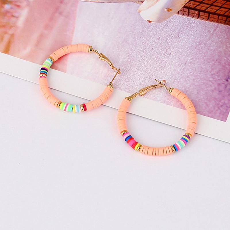 Hoop & Huggie 4cm Boho Multicolor Big Earrings For Women Girls Colorful Polymer Clay Jewelry Korean Gifts