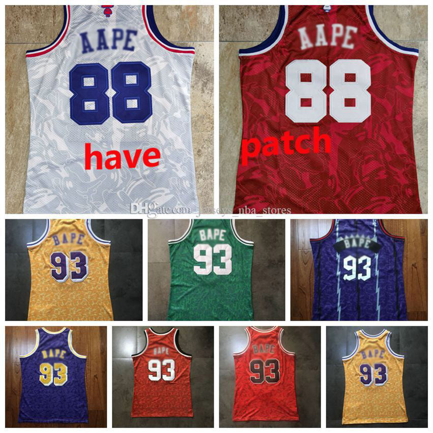 Men 93 BAPExMITCHELL & NESS Green Purple yellow red basketball Jersey1982-83 Classics Double-Embroidered Jersey youth Authentic Stitch 88&#132;AAPE