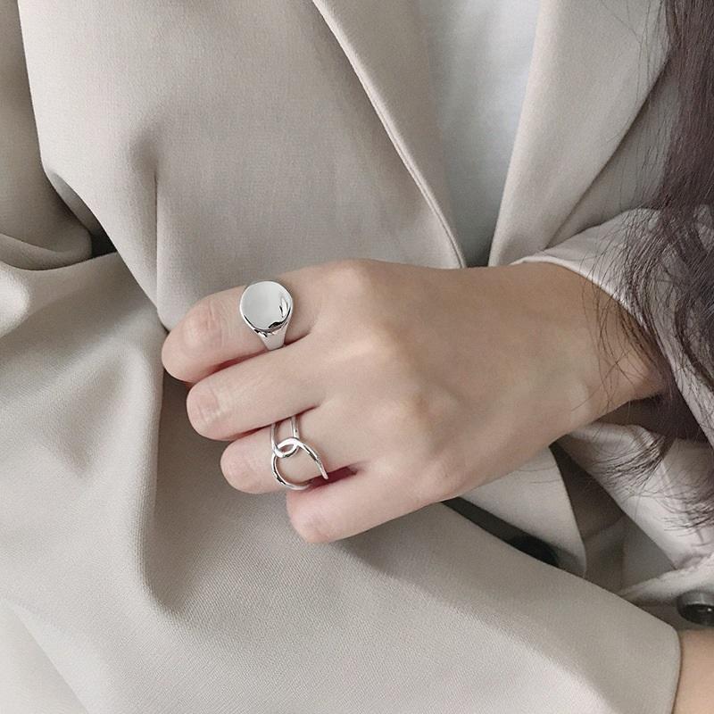 Sterling Silver Japanese Glossy Concave Ring Female Office Jewelry Round High Quality Model Cluster Rings