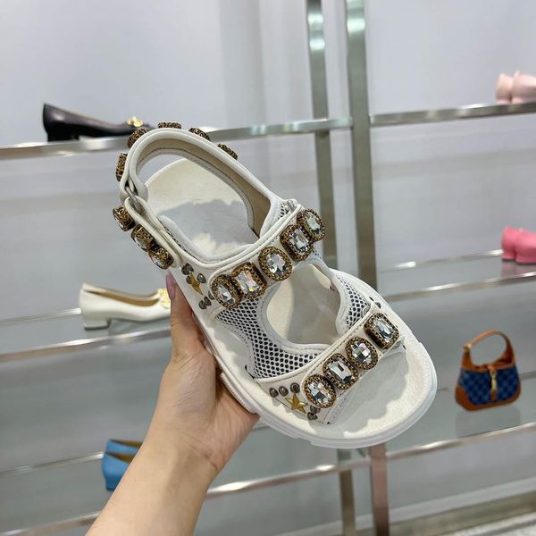 2021 all-match casual sandals women diamond glitter gemstone buckle thick-soled Roman shoes