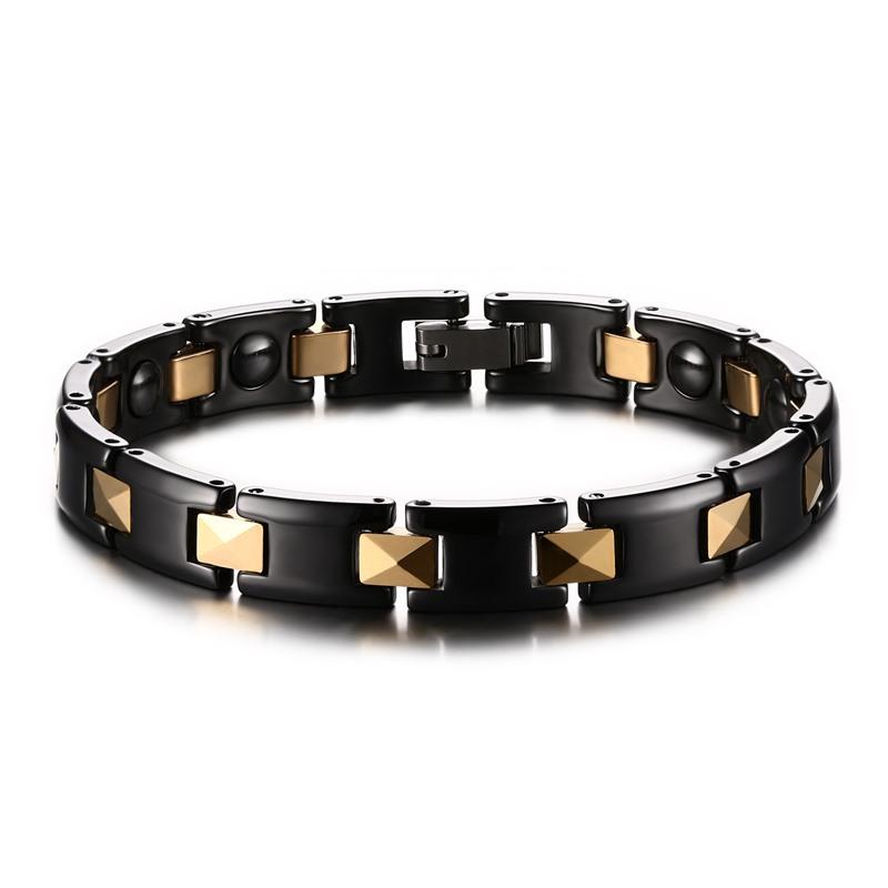 Listing Black Gold Color Fashion Punk Design Ceramic Link Chain Hematite Stones Energy Health Bracelet For Women Male Gift Link,