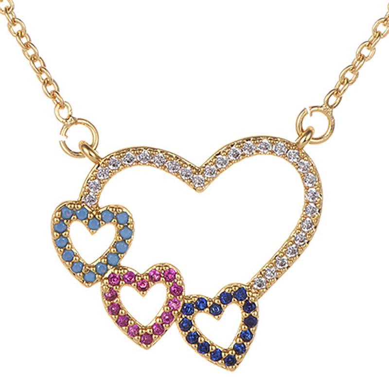 Women Necklaces Fashion Cartoon Heart Pendants Copper Cubic Zirconia Valentine&#039;s Day Present Gold Color Marry Necklace Chokers