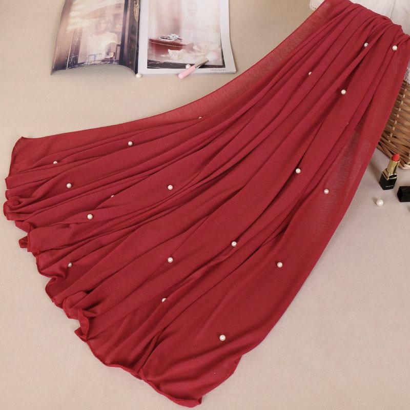 Muslim Hijab Sweat Monochrome National Headscarf Wholesale Arab Female Nail Pearl Head Cover Hair Scarf Women Foulard Shawl Scarves