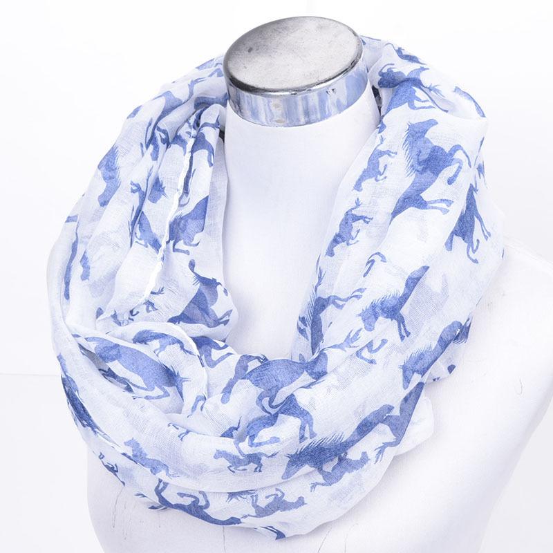Guttavalli Women Fashion Horses Ring Shawl Autumn Winter Viscose Animals Printing Infinity Scarf Vintage Chevron Loop Soft Wraps Bandanas