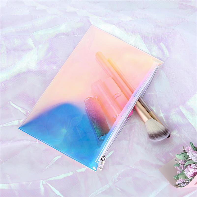 Tpu Transparent Travel Cosmetic Case Clear Pouch With Zipper Holographic For Makeup Brush Lipstick Bag Organizer