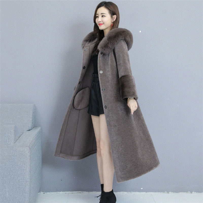 2019 New Women Autumn Winter Fake Fur Coat Female Casual Faux Fur Collar Hooded Warm Long Sleeve Jacket Lady Long Outerwear M7Kd#