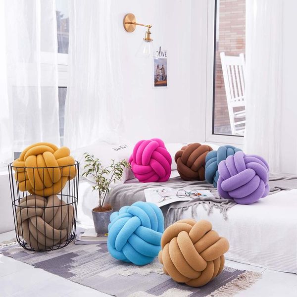 Cushion-Decorative Pillow Round Knotted Plush Ball Nordic Style Stuffed Throw Waist Back Cushion Home Sofa Bed Decoration Dolls Toys 30cm
