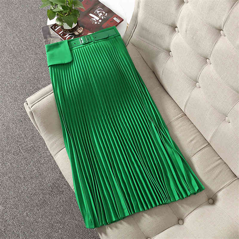 Casual Dresses spring will see runway designers fashion high-elegant waistband solid green plied women&#039;s skirts LAI3