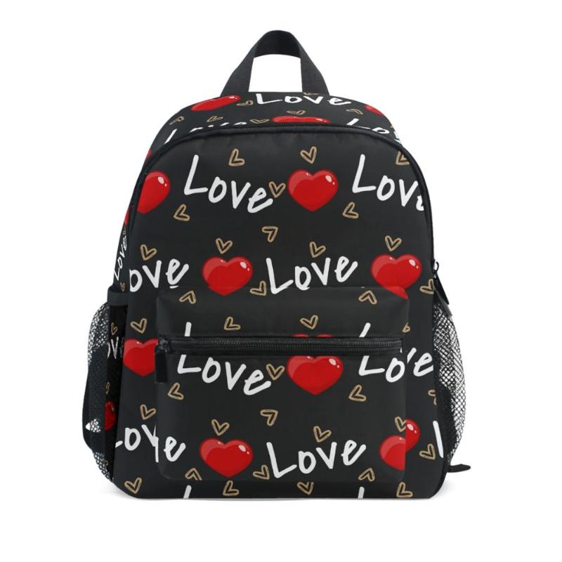 School Bags Fashion Red Heart With Love Text Backpacks Cute Student Girls Backpack Female Luxury Teenage Bag Lady Book
