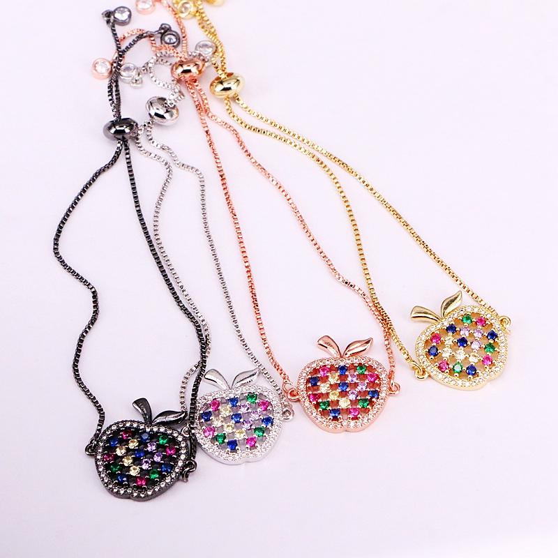 Link, Chain 6PCS, Rainbow Micro Pave CZ Crystal Bracelets Fashion Slider Link Colorful Zirconia Fruit Charm Jewelry Gifts