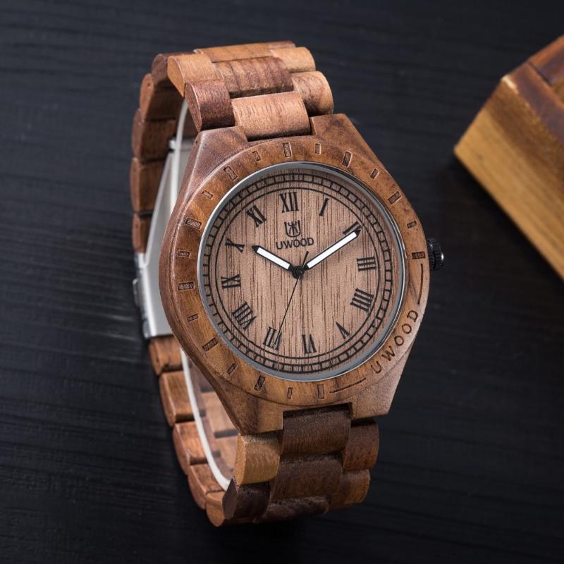 Wristwatches Uwood Wooden Watches Mens Wood Bamboo Wrist Watch For Men Strap Quartz Gift Relogio Masculino