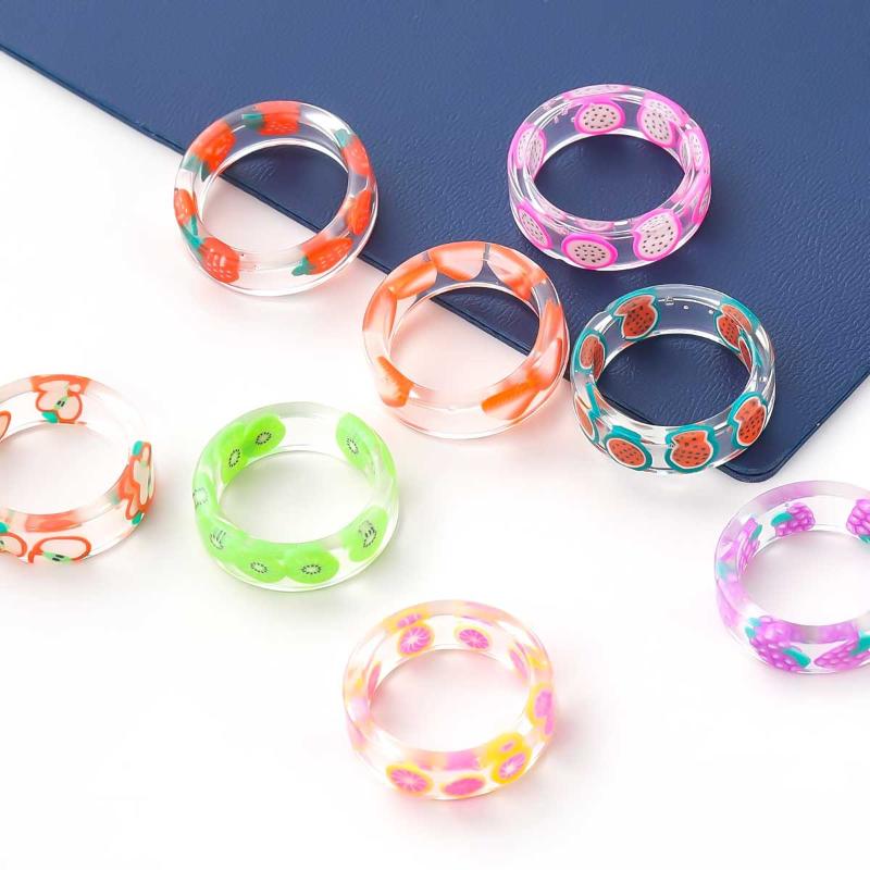 Cluster Rings VintageTransparent Resin Acrylic Colourful Geometric Watermelon Cute Fruit For Women Jewelry Party Gifts Wholesale