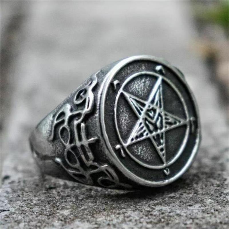 Cluster Rings Witch Demon Satan Pentagram Ring Punk Accessories Suitable For Adventure Brothers Gift Amulet