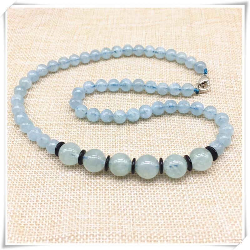 Chokers 48CM Short Women Necklace Natural Aquamarines 100% Really Crystal Beads 6mm-13X18mm Bead Girl Gifts Fashion Jewelry