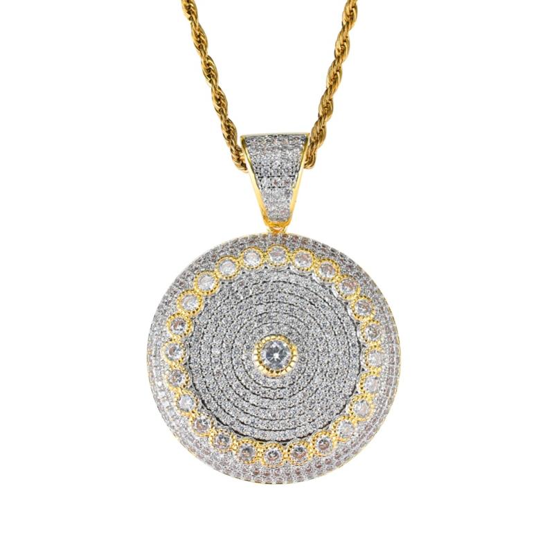Pendant Necklaces Fashion Charm Bling Hip Hop Disc Copper Micro Pave With CZ Stones Necklace Jewelry Gifts For Men And Women