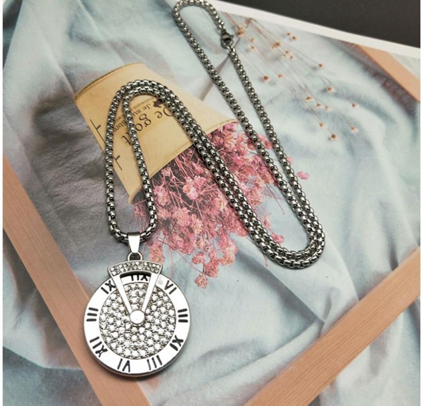 Pendant Necklaces Fashion Cool Stuff Rotatable Necklace Time Disc Letter Stainless Steel Choker With Rhinestones Hip Hop Jewelry Gift