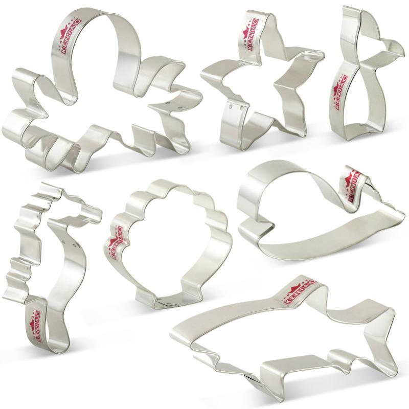 Baking Moulds KENIAO Ocean Cookie Cutters For Kids Birthday Party Biscuit - Fondant Pastry Bread Cutter - Stainless Steel