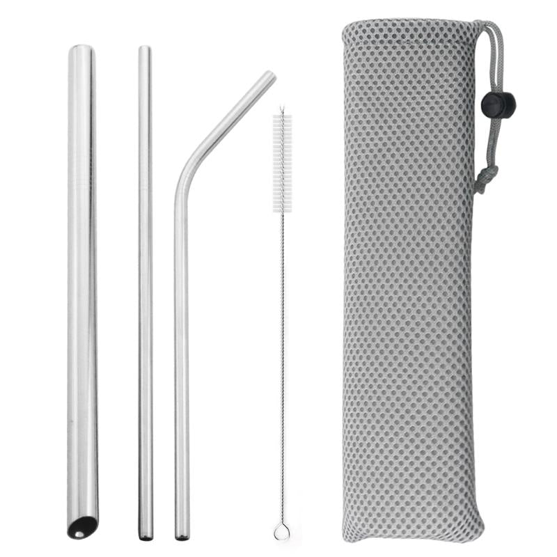 Drinking Straws 5Pcs 18-10 Stainless Steel Straw Reusable Set Metal Milkshake Bubble Tea With Cleaner Brush Bag